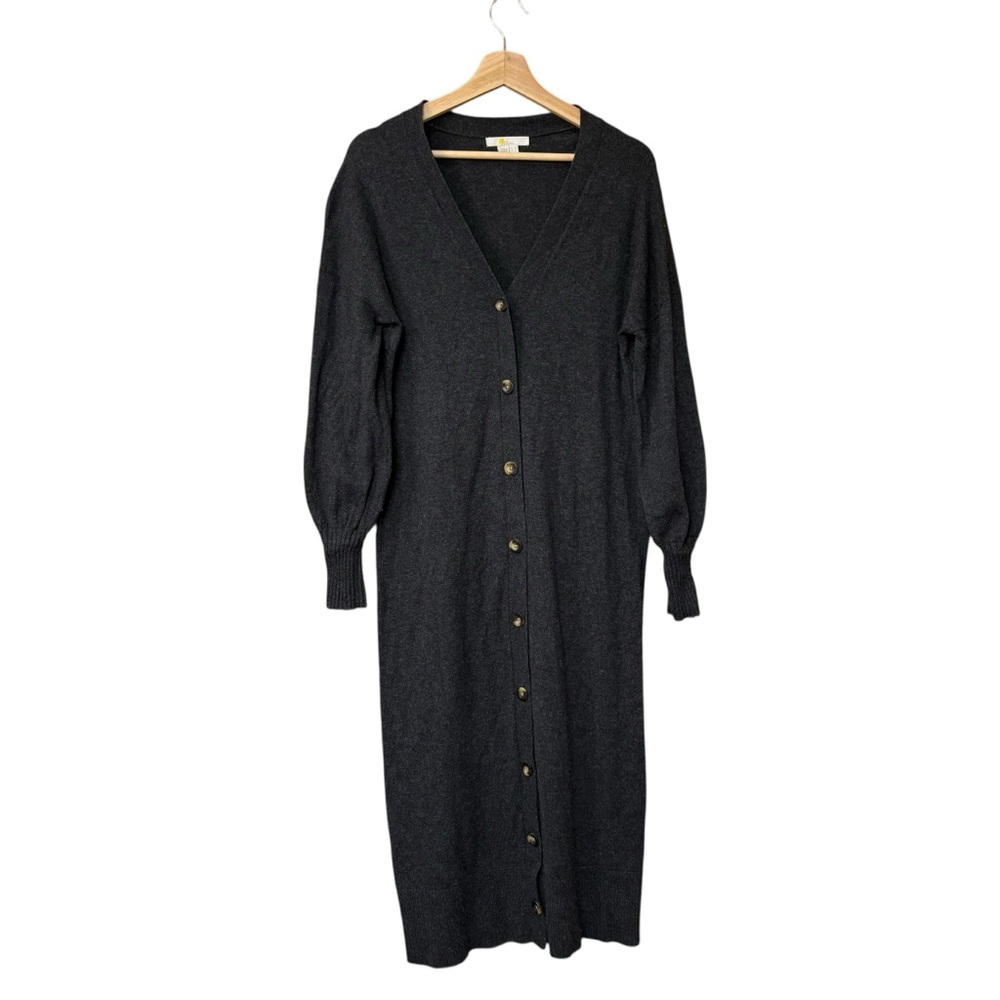 Boden Dark Heathered Gray Wool Blend‎ Button Down Long Cardigan Baloon Sleeve 6